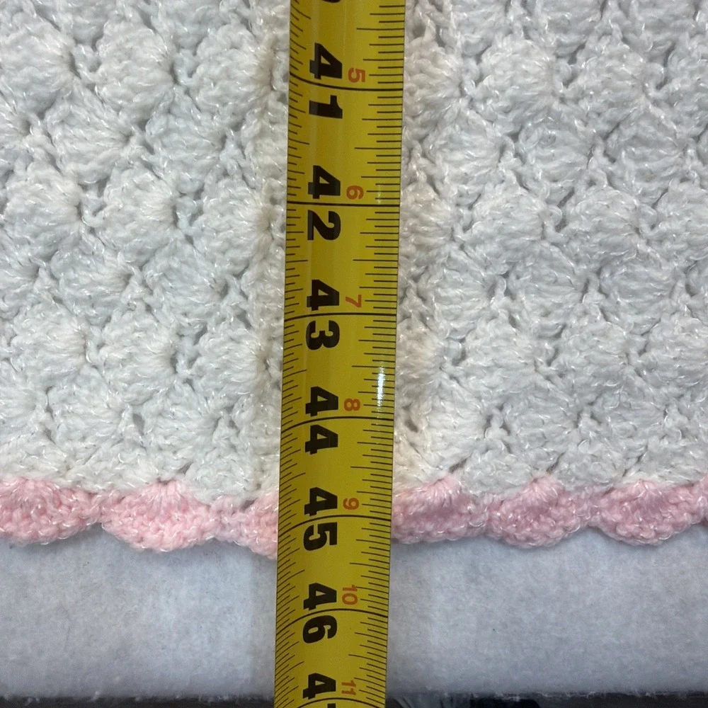 Handmade Crochet Baby Blanket White With Pink Border. With‎ A Little Sparkle